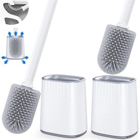 2 Pack Toilet Brush, Toilet Bowl Brush and Holder with Ventilated Holder