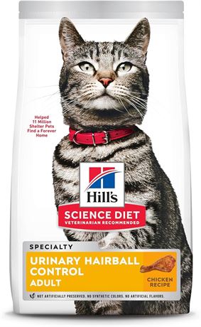 Hill's Science Diet Dry Cat Food, Adult, Urinary & Hairball Control, 15.5 LB