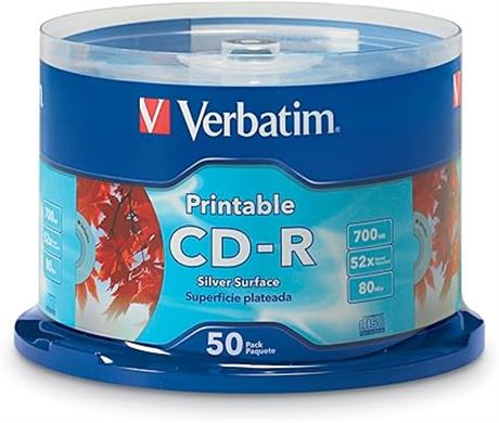 50 Discs - Verbatim 700MB 52x 80 Minute Inkjet Printable Recordable Disc CD-R