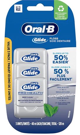 Oral-B Glide Pro-Health Deep Clean Cool Mint Dental Floss, Value 3 Pack