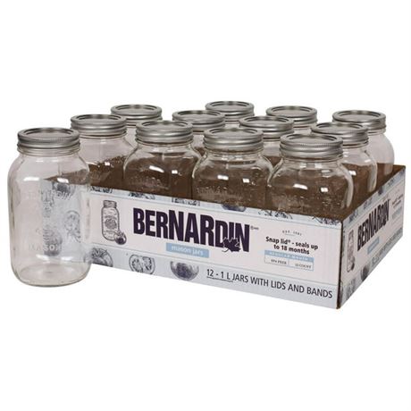 Bernardin Regular Mason Jar with Standard Lid – 1 L, Case of 10 1L
