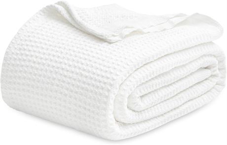 Bedsure 100% Cotton Blankets Queen Size for Bed - Waffle Weave Blankets for All
