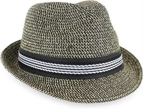 Belfry Men Women Summer Straw Trilby Fedora Hat in Blue Tan Black, XLarge