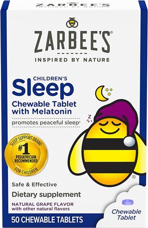 2 PACK, 50 Count ea - Zarbee's Kids 1mg Melatonin Chewable Tablet Drug-Free & Ef