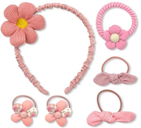Pink Headband Hair Ties Set for Girls - 6 Pack