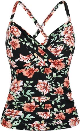 Size 8 Hilor Women's Underwire Tankini Top Swimwear Twist V Neck Swimsuits for Big Busted Tummy Control Bathing Suits Top Only