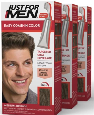 Just For Men Easy Comb-in Hair Color for Men with Applicator, Medium Brown, A-35