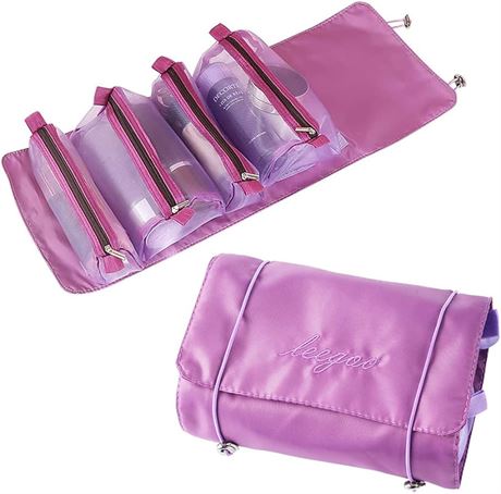 KAKKOII Travel Toiletry Bag, Roll Up Makeup Bag, Cosmetic Bags, with Elastic String, Makeup Organizer for Women Personal Care/Toiletries/Cosmetics/Brushes, Purple, Modern