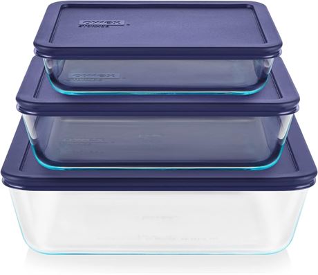 Pyrex Simply Store 6-Pc Glass Food Storage Container Set with Lids, 3-Cup, 6-Cup