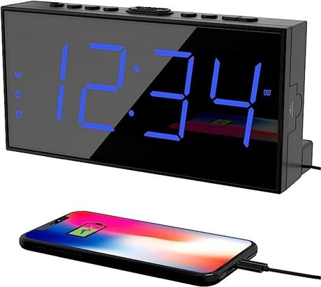 Digital Dual Alarm Clock for Bedroom, Large Display Bedside with Battery Backup,