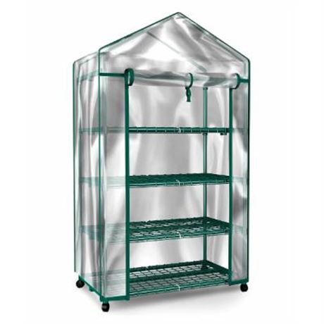 Home-Complete 4-Tier Portable Greenhouse with Locking Wheels and PVC Cover
