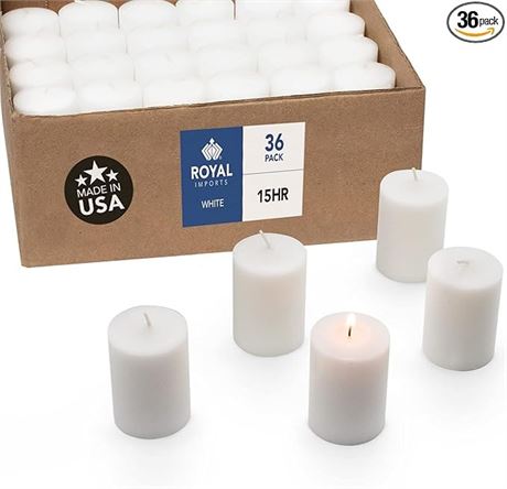 Royal Imports Votive Candle, Unscented White Wax, Box of 36, for Wedding