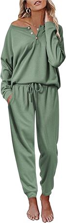 SIZE: XXL Ekouaer Pajamas Women's Waffle Knit Sleepwear Long Sleeve Top with Pan