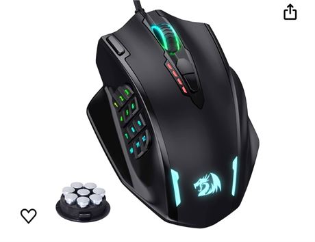 Redragon M908 Impact RGB LED MMO Gaming Mouse with 12 Side Buttons, Optical Wire