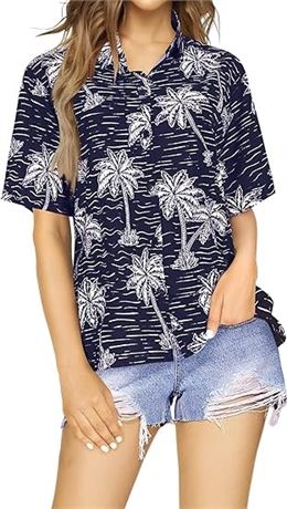 XL, HAPPY BAY Women's Button Down Blouses Colorful Vacation Party Short Sleeve H