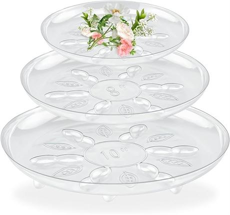 SupKing Clear Plant Saucers with Feet,9 Pack of 6,8, 10 inch Sturdy Plant Trays