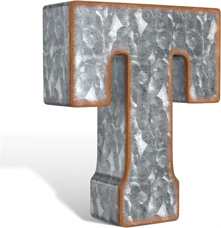 Galvanized Metal Letter for Wall Decor - 3D Letter T for Hanging/Freestanding