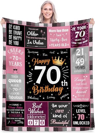 50" x 60",  70th Birthday Gifts for Women, Unique Happy Birthday Fleece BLANKET