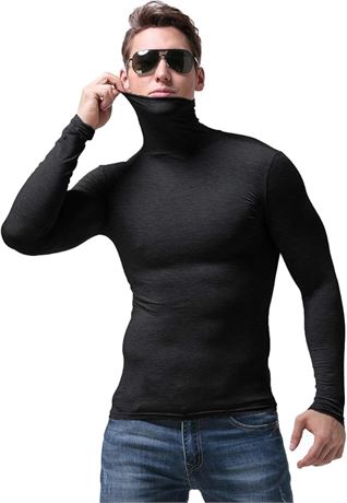 Large SALNIER Men Basic Turtleneck Slim Fit Long Sleeve Pullover Top Solid Thermal Knitted T-Shirt Sweaters Soft Lightweight Shirt