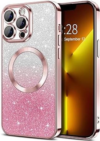 Hython for iPhone 15 Pro Case Clear Magnetic Glitter Phone Cases [Compatible wit