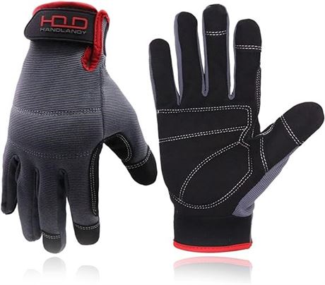 L, HANDLANDY Mens Work Gloves Touch screen, Utility Mechanic Gloves, Flexible Br
