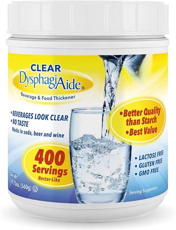19.75 oz - Clear DysphagiAide Thickener Powder - 400 Servings/Jar - Instant Thic