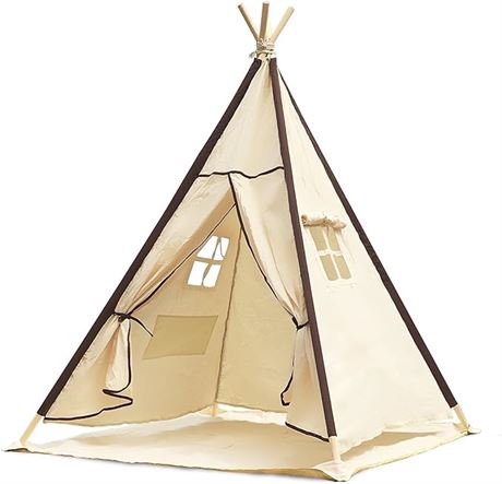 Lavievert Canvas Teepee Children Playhouse Kids Play Tent for Indoor or Outdoor