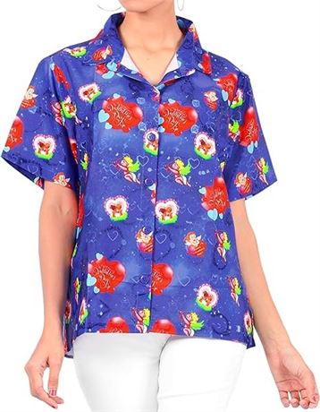 M, LA LEELA Button Down Summer Shirt for Women Short Sleeve Vacation Colorful Bo
