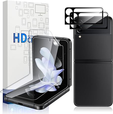 Vizvera【2 Pack Galaxy Z Flip 4 Screen Protector EPU Film+2 Pack Flip 4 Inner Scr