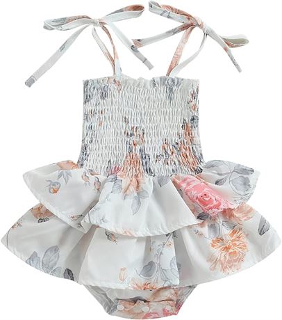 80 (12-18 Months) - Nie Cuimeiwan Baby Girl Rompers Dress Floral Sleeveless Jump