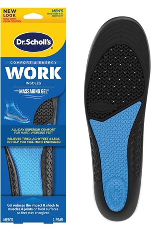 Size 8-14 Dr. Scholl’s Comfor and Energy Work Insoles for Men, 1 Pair, Size 8-14