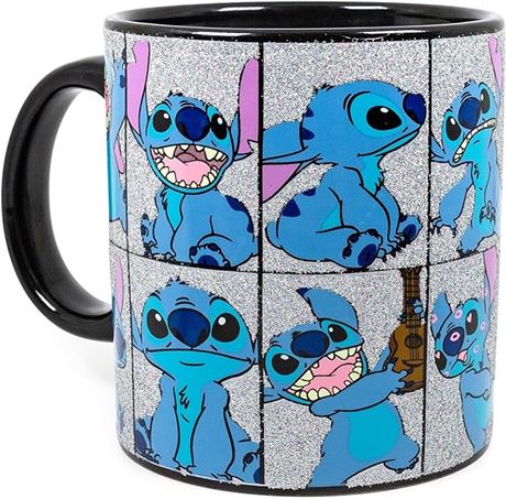 Silver Buffalo Disney Lilo & Stitch Stitch Grid Glitter Ceramic Coffee Mug, 20