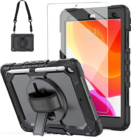 New iPad 9th/8th/7th Generation Case 10.2 Inch with Tempered Glass