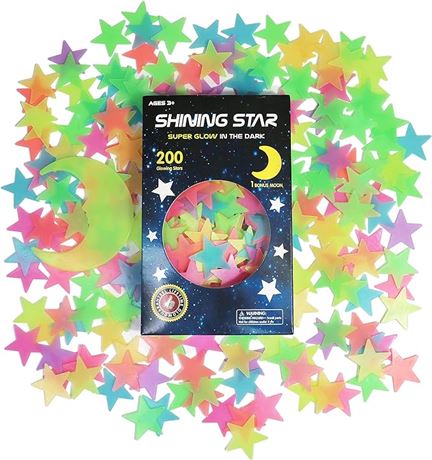200 pcs - Glow in The Dark Stars Stickers for Ceiling, Adhesive 3D Glowing Stars