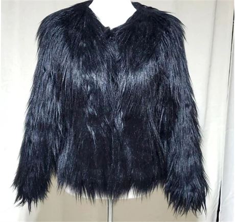 SIZE:M, lanshifei Black shag faux fur jacket