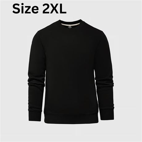 Size 2XL, Black Fleece French Terry Pullover Crew Neck Sweatshirt