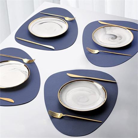 YONOVO 4Pack Faux Leather Placemats Set, Round PU Dinning Table Mats, Wipeable E