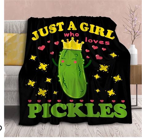 Pickle Blanket Funny Gift for Girl Women Comfy Plush-Just A Girl Who Loves Pickl