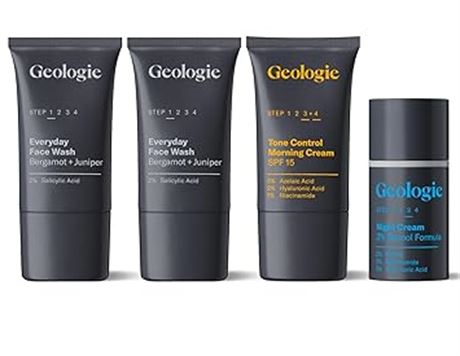 Geologie Complete Skincare Set | 30-Day 4-Piece Supply | Acne, Oil, Dark Spots |