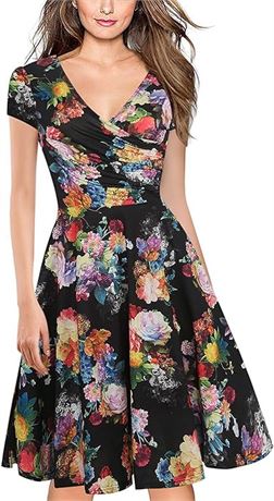 SIZE: S oxiuly Women's V-Neck Cap Sleeve Floral Ca..
