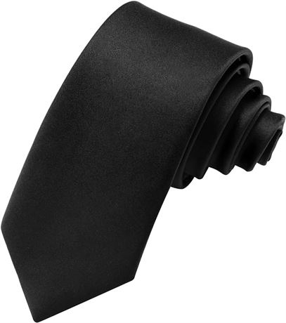 JUNMEISI Men's Ties Solid Pure Color 2.35" (6CM) Plain Slim Necktie Skinny Black