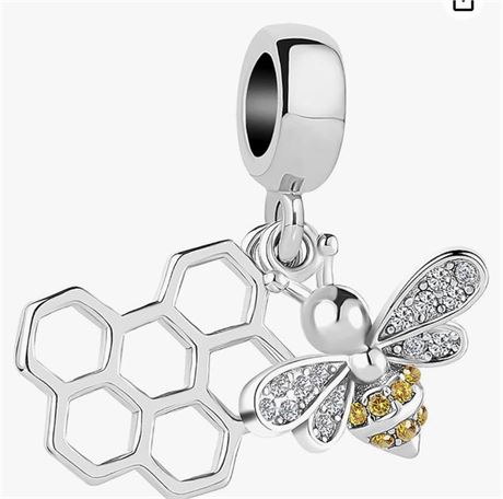Honey Bee and Honeycomb Charm Compatible with Pandora Charms Bracelets