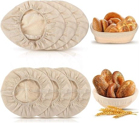 6 Pieces Round and Oval Bread Banneton Proofing Basket Cloth Liner Set