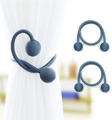 Magnetic Curtain Tiebacks Clips - Window Tie Backs Holders for Home Office- BLue