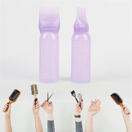 Framendino, 2 Pack Purple Root Comb Applicator Bottle Hair Dye Bottle Plastic Ha