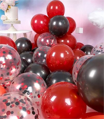 RainbowQ Party Metallic Shiny Red and Black Balloons 12 Inch 68PCS Red Black Con