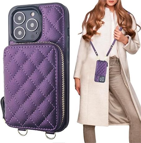 Bocasal Crossbody Wallet Case for iPhone 13 Pro, RFID Blocking PU Leather Zipper