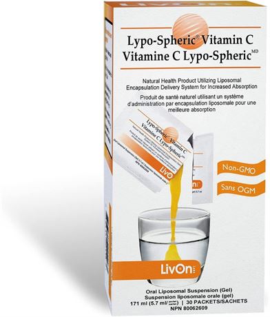 Lypo–Spheric Vitamin C – 1 Carton (30 Packets) – 1,000 mg Exp 07/31/2025