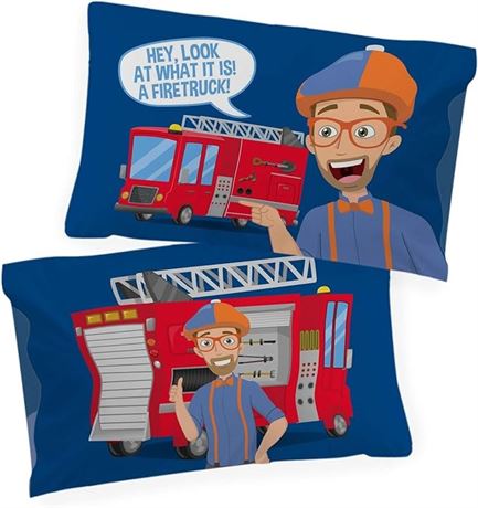 Jay Franco Blippi Look A Firetruck 2 Pack Pillowcase - Double-Sided Kids Super S