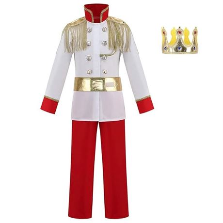 LMYOVE Boys Prince Costume with Glod Crown and Sash (XL, Prince Set White)